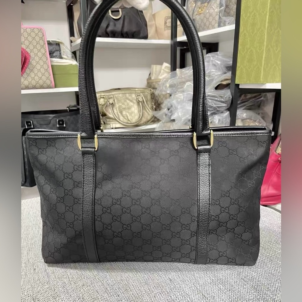 GUCCI GG Canvas Tote Bag Black Large Shopper Authentic Italy - Picture 6 of 16